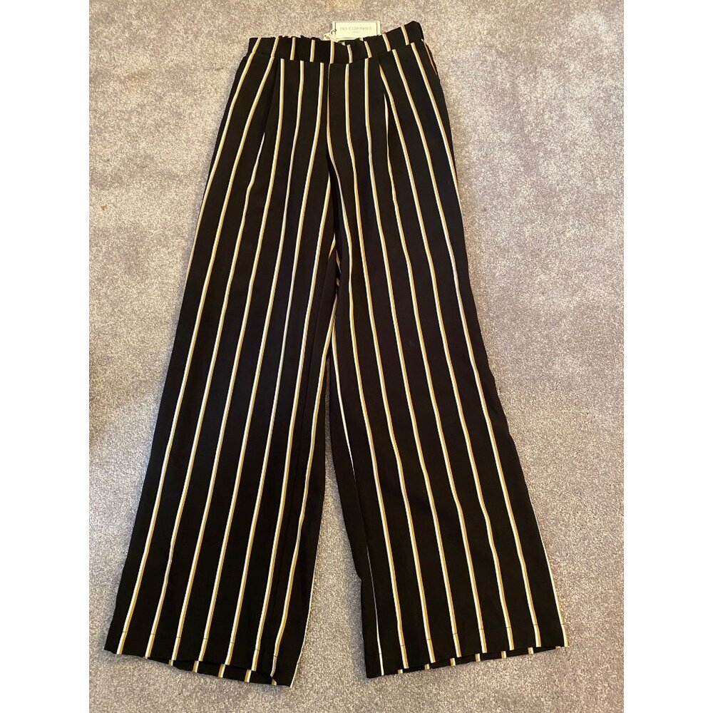 NWT No Comment NY.LA Black & Yellow Striped Wide-Leg Pants Small